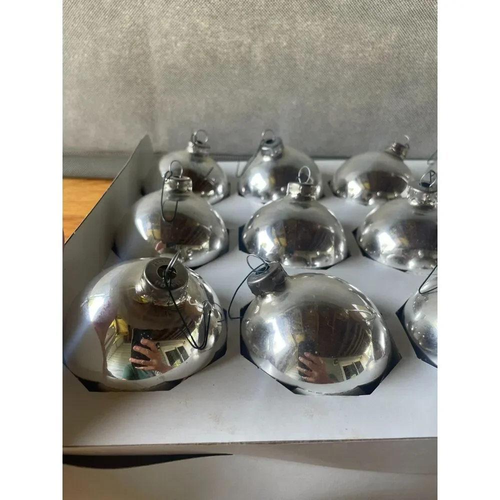 Vintage Rauch 12 Silver Glass Christmas Ball Ornaments 3